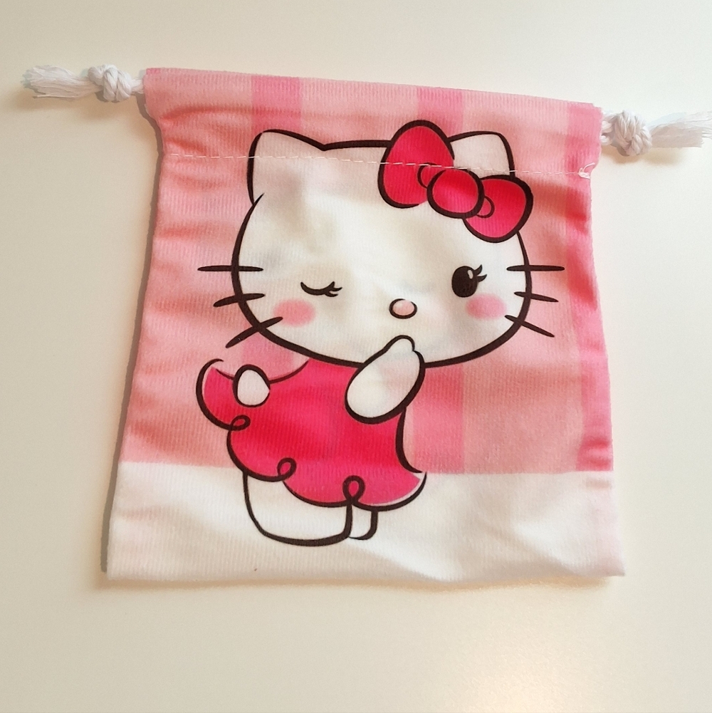 Hello Kitty Pink & White Drawstring Pouch , New - Picture 2 of 4